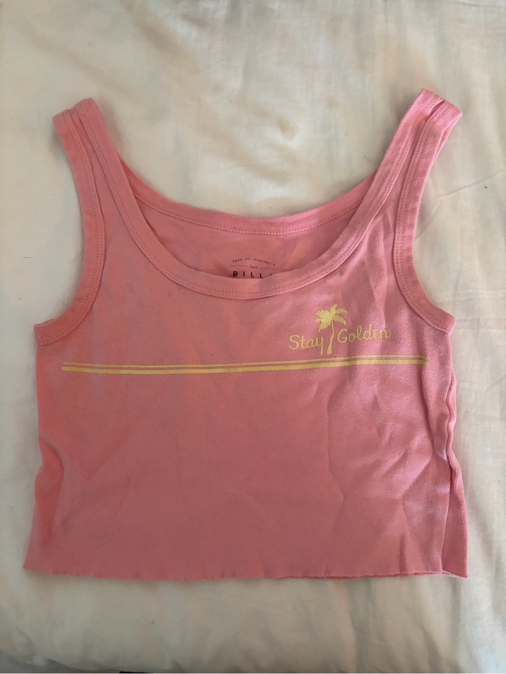 Billabong Pink Crop Tank with Yellow Palm Graphic